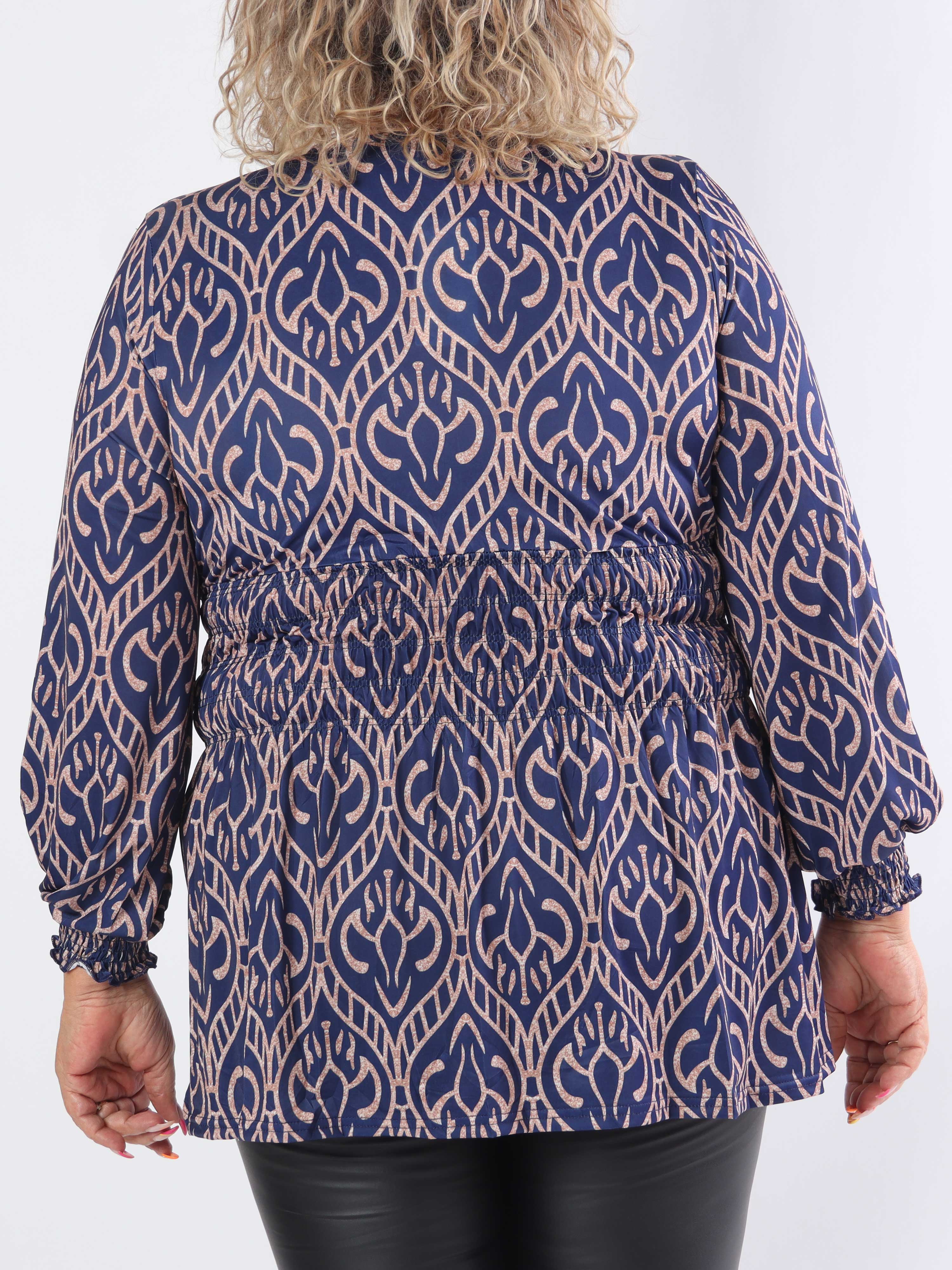 Pams Boho Shirt L/S - Elastisk plus size blus i skrynkelfritt tyg